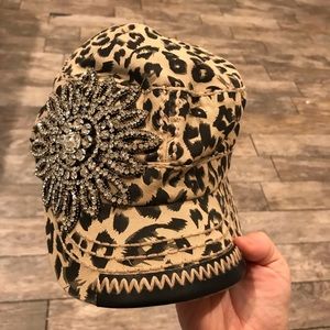 Leopard hat with rhinestone decal bedazzled